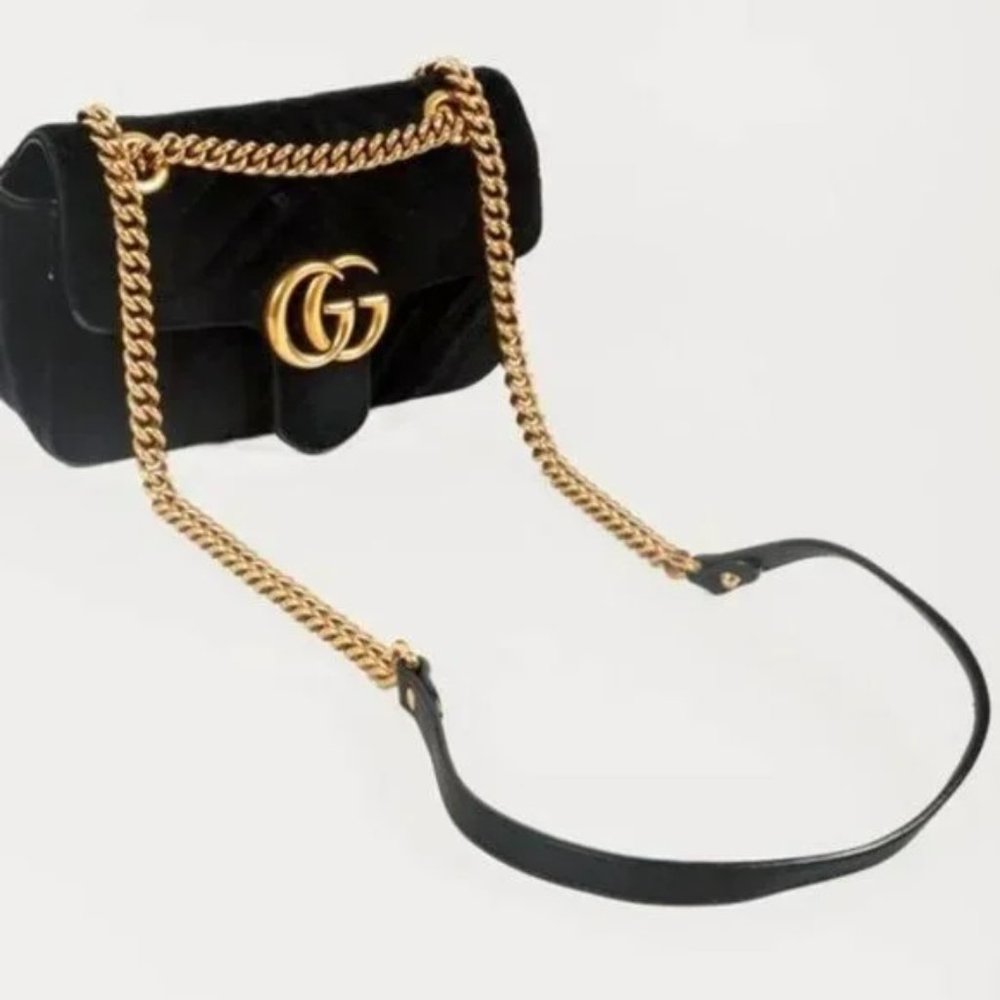 *SOLD* Gucci Mini Black Velvet GG Marmont Shoulder Bag - Picture 6 of 12